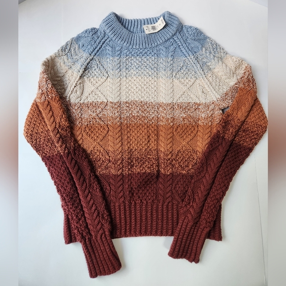 L.L. Bean Signature Cotton Fisherman Sweater Size XS Chunky Cable Knit Ombre NWT - Picture 1 of 8
